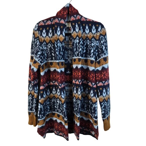 Orvis Shawl Collar Cardigan Women's M Blue Orange Fair Isle Alpaca Yak Blend - Picture 1 of 8